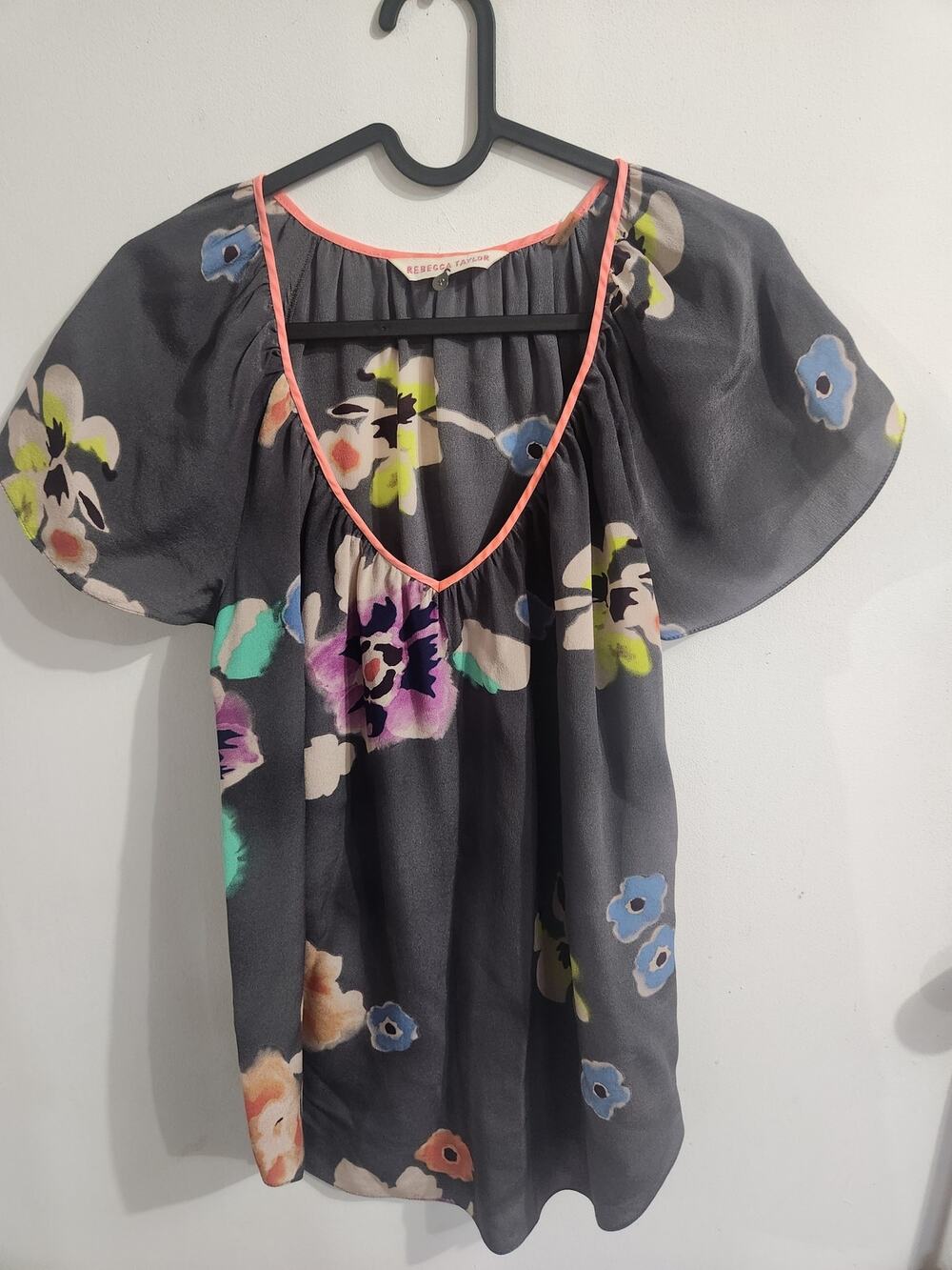 Rebecca Taylor silk top short sleeve S flowers